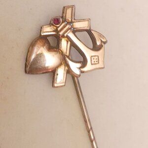 Antique Victorian Faith Hope Charity Brooch Gold Cross Anchor Heart Stick Pin